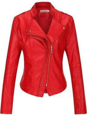 Women's D Red16 Faux Leather Zip up Moto Biker Casual Winter short Coat Jacket